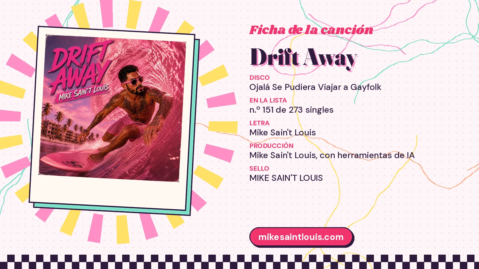 Song card for «Drift Away» with its cover art: from the album «Ojalá Se Pudiera Viajar a Gayfolk», lyrics and production by Mike Sain't Louis