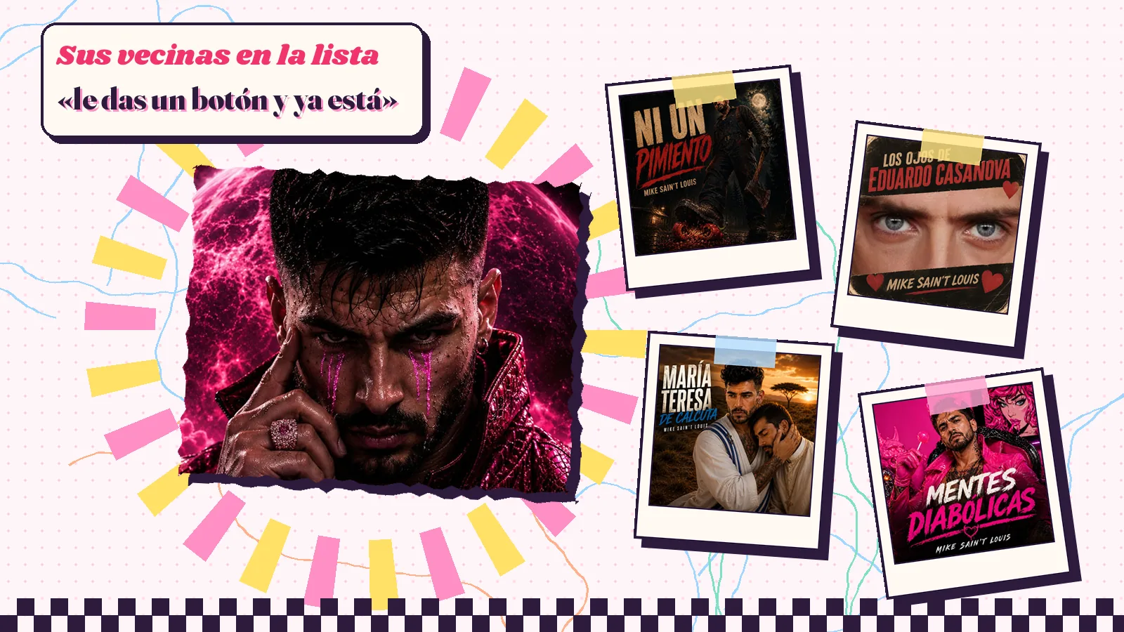Collage con un detalle de la carátula de «El segundo exacto» y las carátulas de «Ni un pimiento», «Los ojos de Eduardo Casanova», «María Teresa de Calcuta», «Mentes diabólicas»