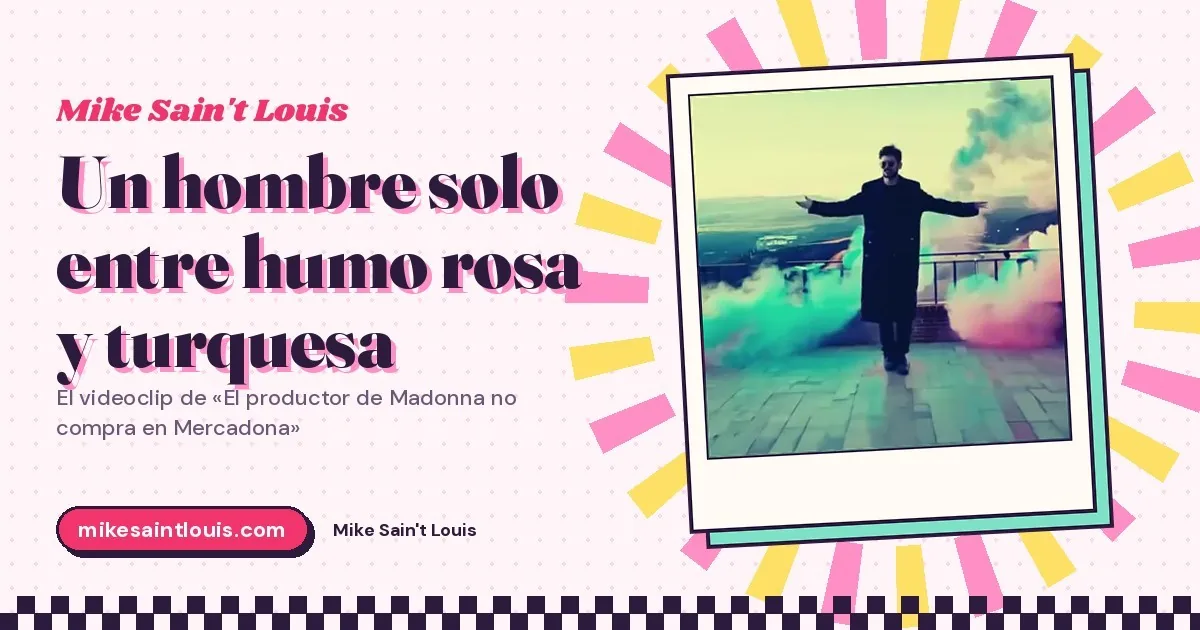Un hombre solo entre humo rosa y turquesa: el videoclip de «El productor de Madonna no compra en Mercadona»
