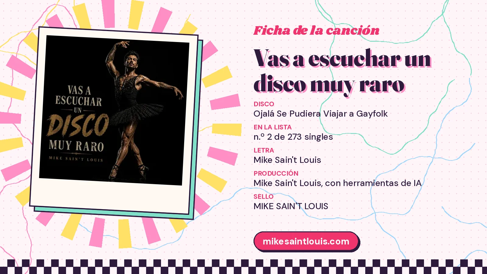 Song card for «Vas a escuchar un disco muy raro» with its cover art: from the album «Ojalá Se Pudiera Viajar a Gayfolk», lyrics and production by Mike Sain't Louis