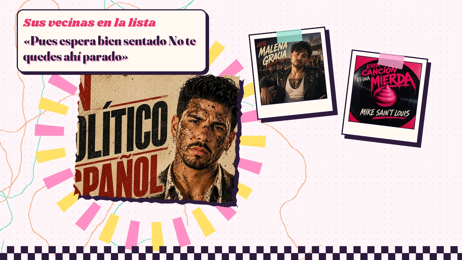 Collage con un detalle de la carátula de «Un político español» y las carátulas de «Vota Malena Gracia», «Esta canción es una mierda»