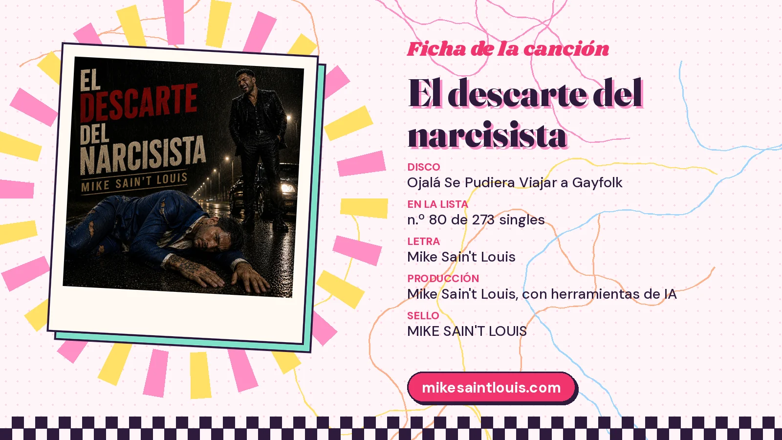 Song card for «El descarte del narcisista» with its cover art: from the album «Ojalá Se Pudiera Viajar a Gayfolk», lyrics and production by Mike Sain't Louis