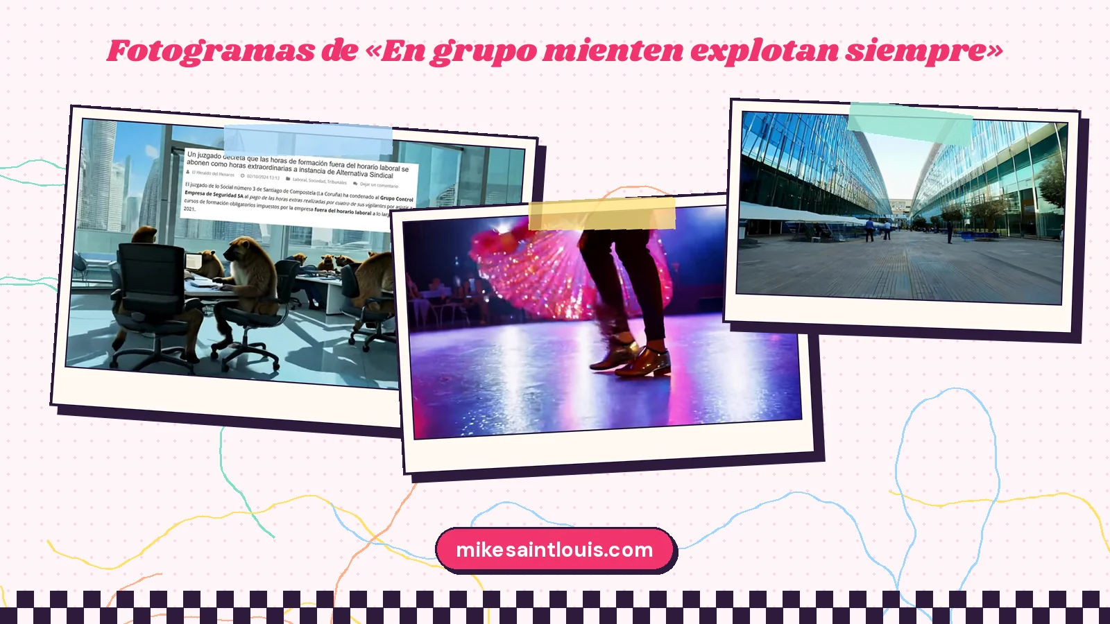 Stills from the official music video for «En grupo mienten explotan siempre» by Mike Sain't Louis