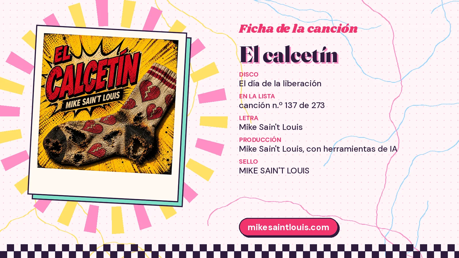 Ficha de la canción «El calcetín» con su carátula: disco «El día de la liberación», letra y producción de Mike Sain't Louis