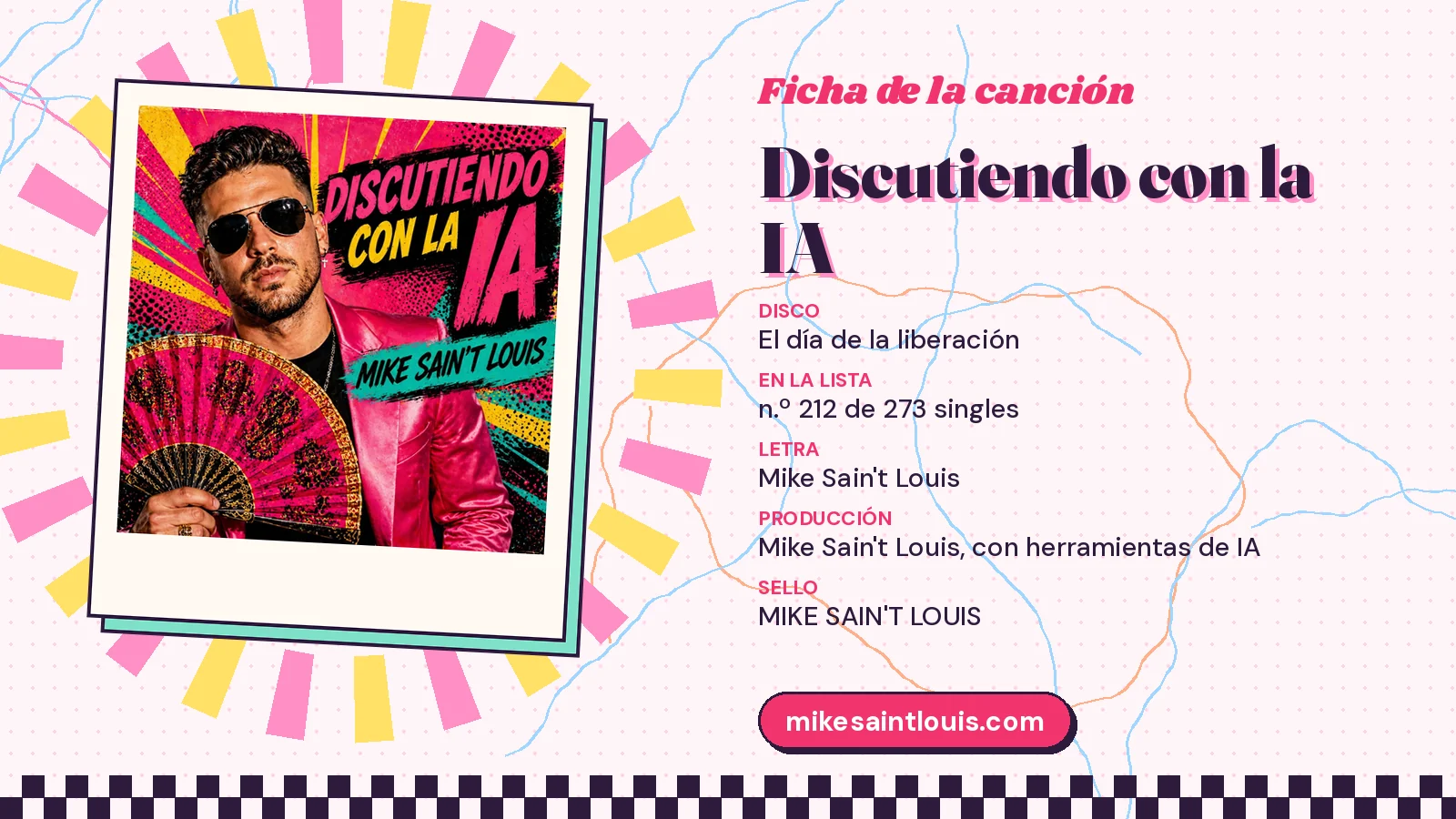 Ficha de la canción «Discutiendo con la IA» con su carátula: disco «El día de la liberación», letra y producción de Mike Sain't Louis