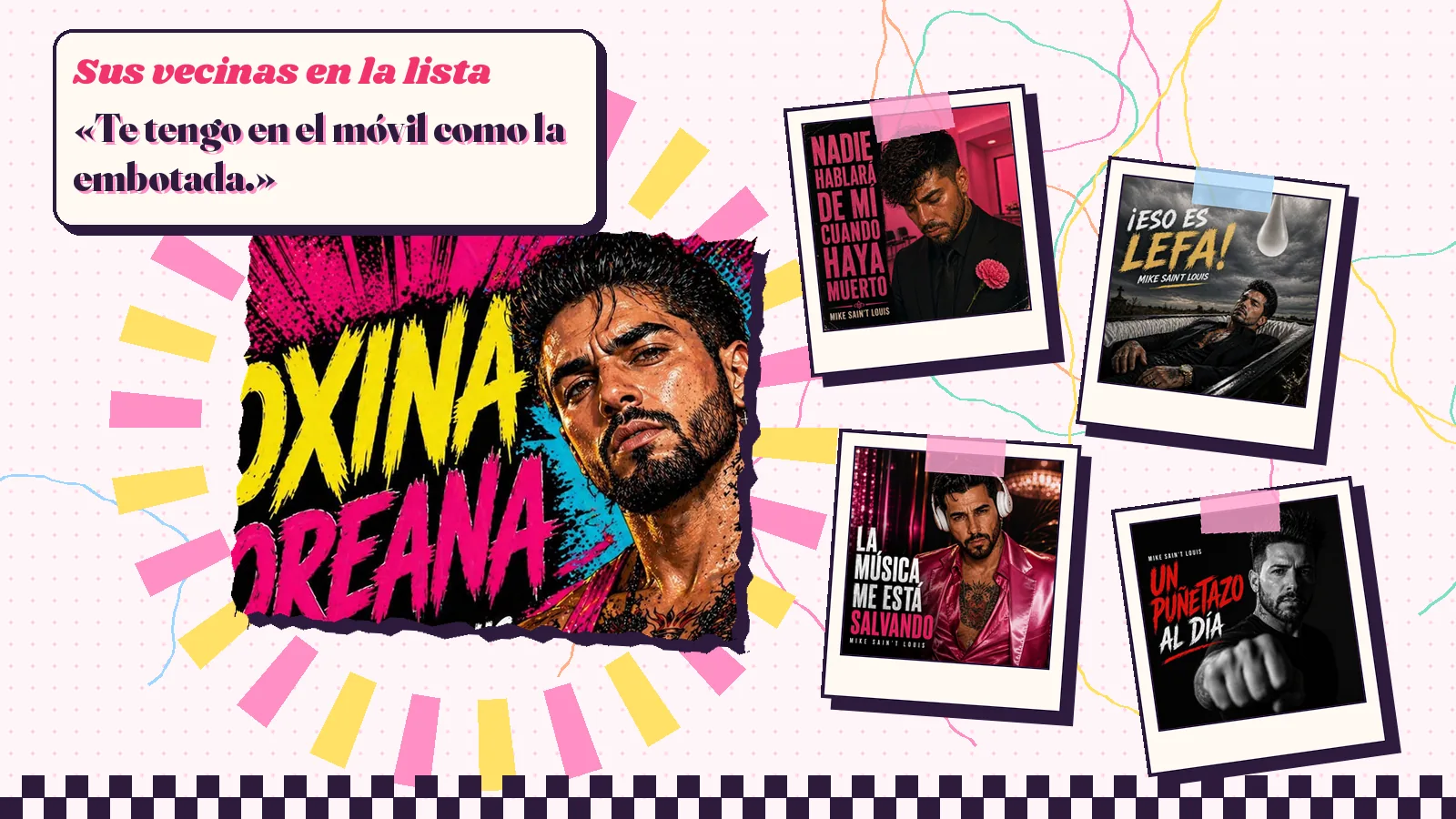 Collage con un detalle de la carátula de «Toxina coreana» y las carátulas de «Nadie hablará de mí cuando haya muerto», «¡Eso Es Lefa!», «La música me está salvando», «Un puñetazo al dia»