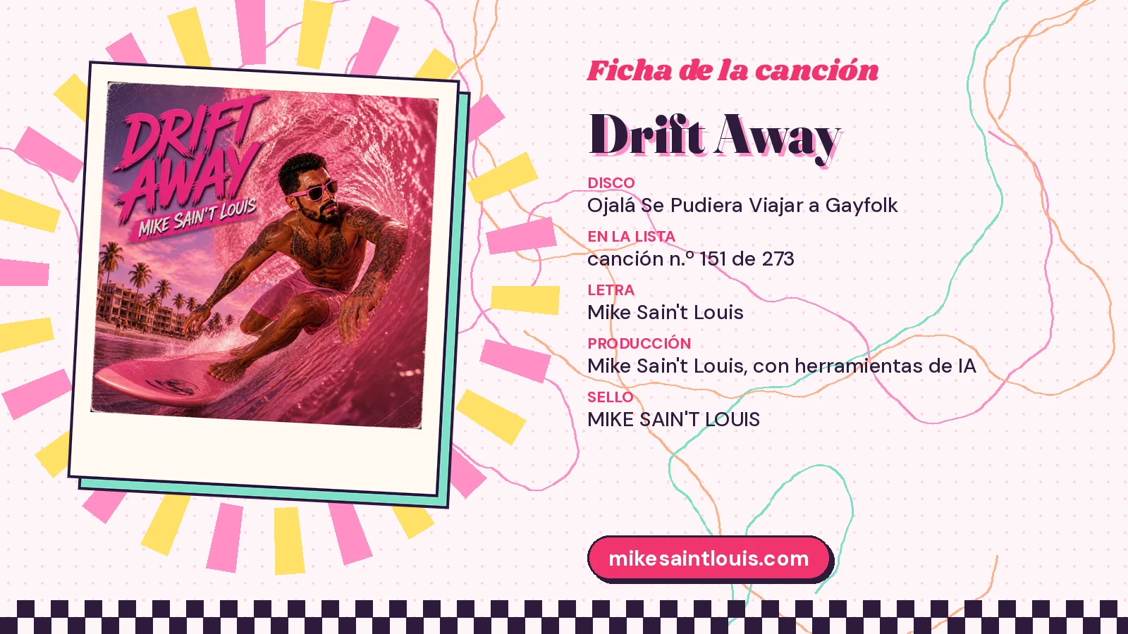 Datos de «Drift Away»: disco «Ojalá se pudiera viajar a Gayfolk», puesto 151 de 273, letra y producción de Mike Sain't Louis