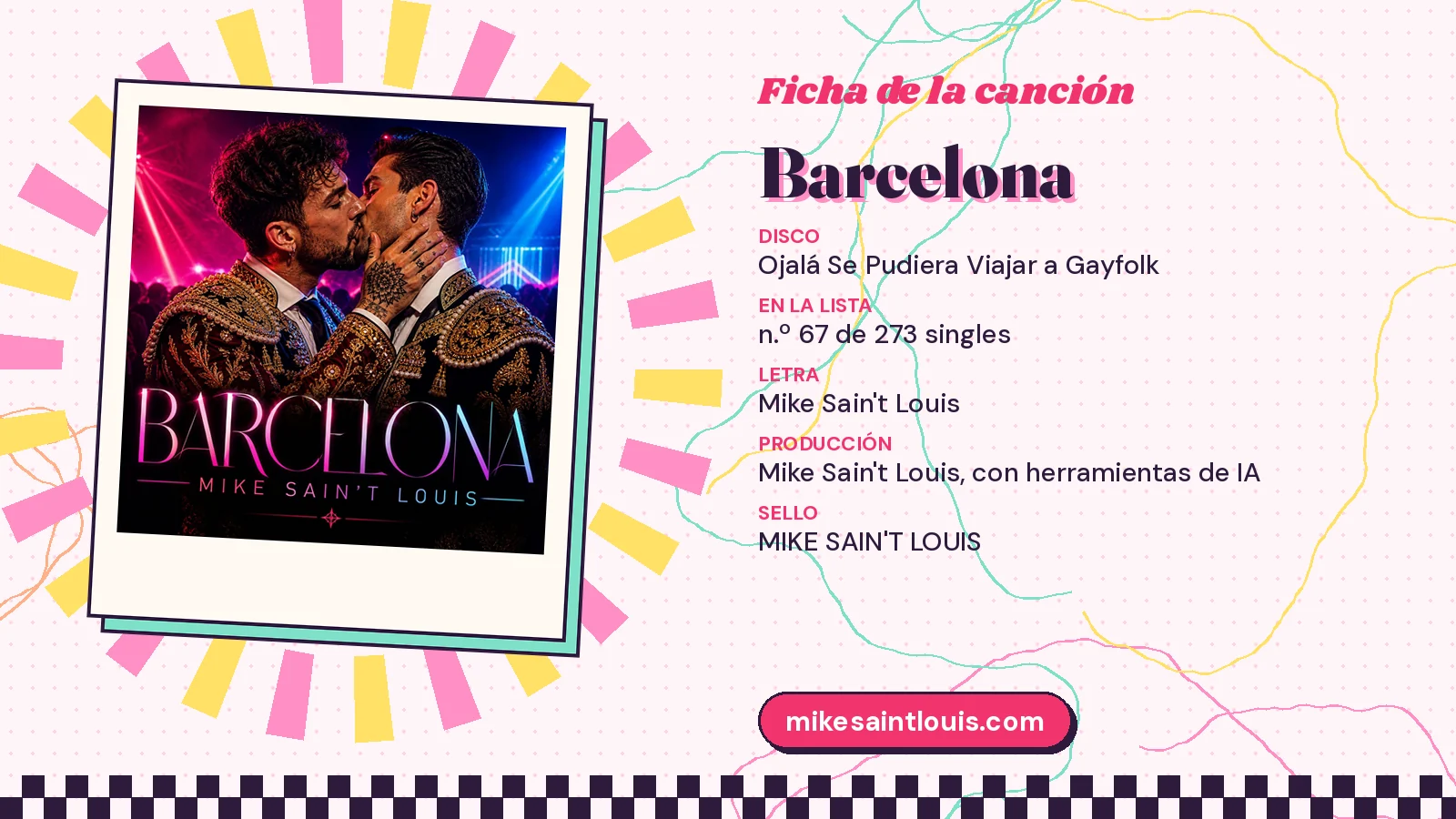 Song card for «Barcelona» with its cover art: from the album «Ojalá Se Pudiera Viajar a Gayfolk», lyrics and production by Mike Sain't Louis