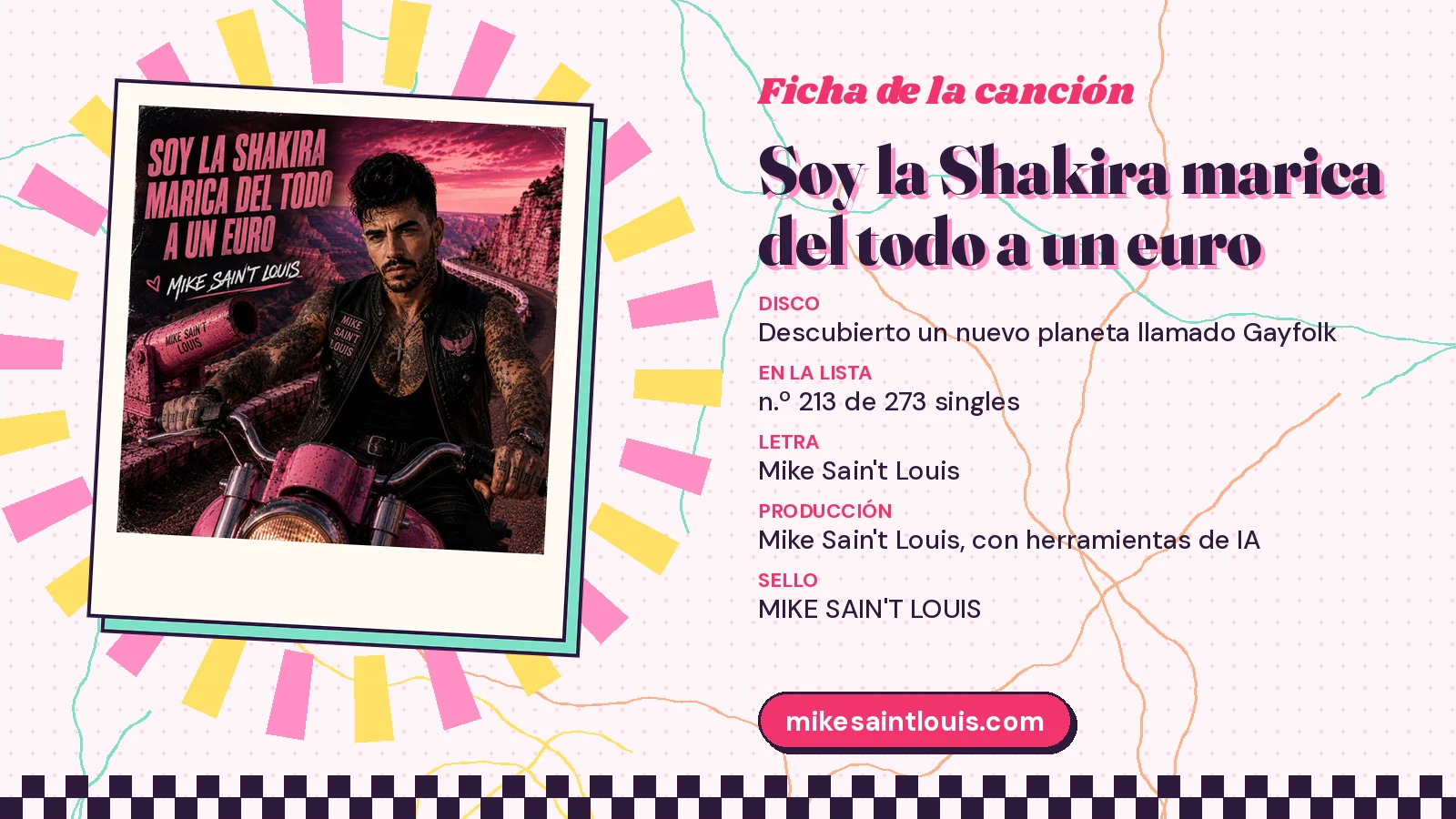 Song card for «Soy la Shakira marica del todo a un euro» with its cover art: from the album «Descubierto un nuevo planeta llamado Gayfolk», lyrics and production by Mike Sain't Louis