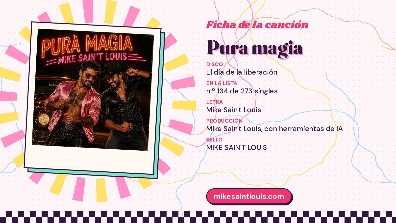 Song card for «Pura magia» with its cover art: from the album «El día de la liberación», lyrics and production by Mike Sain't Louis