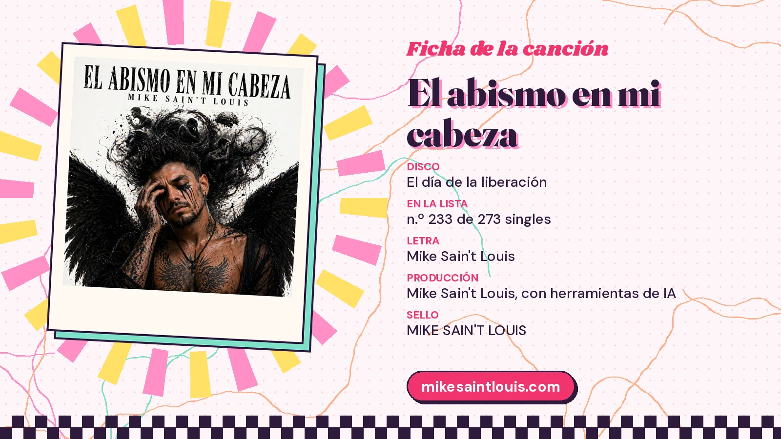Ficha de la canción «El abismo en mi cabeza» con su carátula: disco «El día de la liberación», letra y producción de Mike Sain't Louis