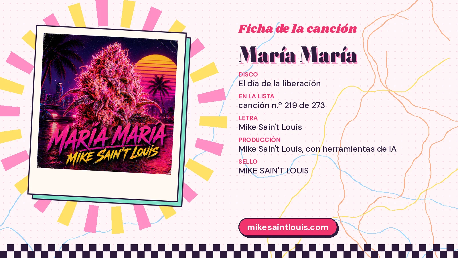 Ficha de la canción «María María» con su carátula: disco «El día de la liberación», letra y producción de Mike Sain't Louis