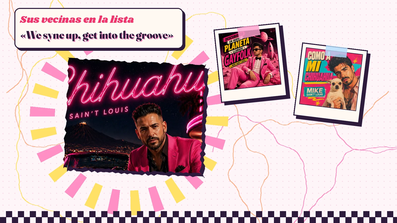 Collage with a detail of the «Chihuahua» cover art and the covers of «Descubierto un nuevo planeta llamado Gayfolk» and «Como a mi chihuahua»