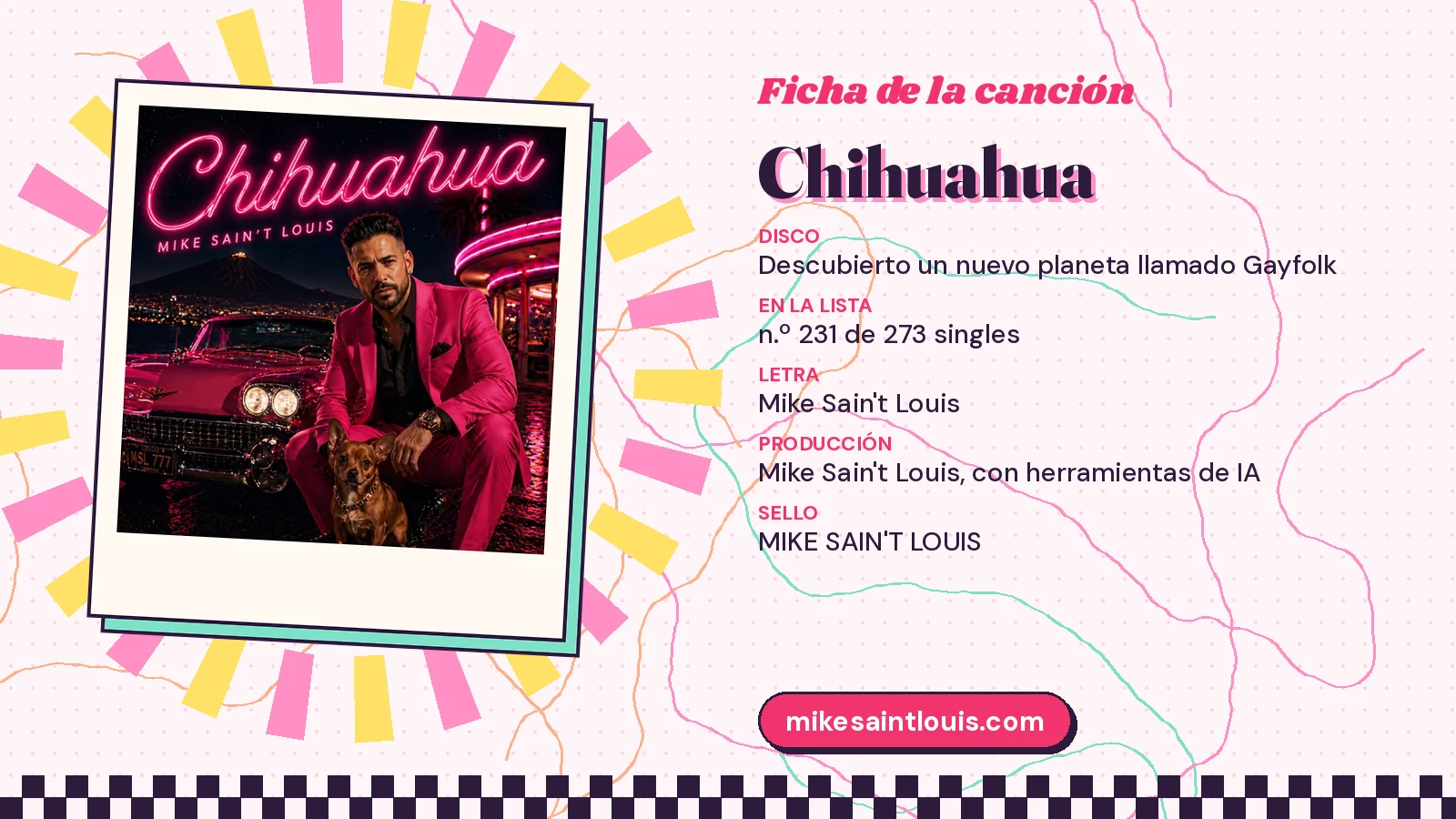 Song card for «Chihuahua» with its cover art: from the album «Descubierto un nuevo planeta llamado Gayfolk», lyrics and production by Mike Sain't Louis