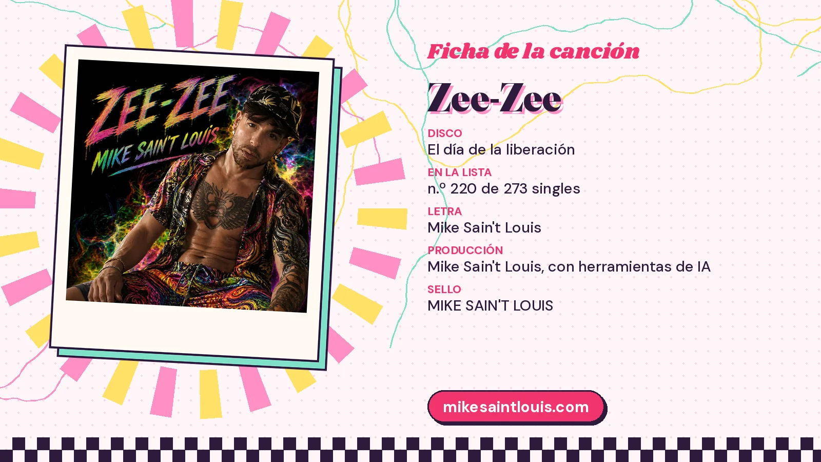 Ficha de la canción «Zee-Zee» con su carátula: disco «El día de la liberación», letra y producción de Mike Sain't Louis