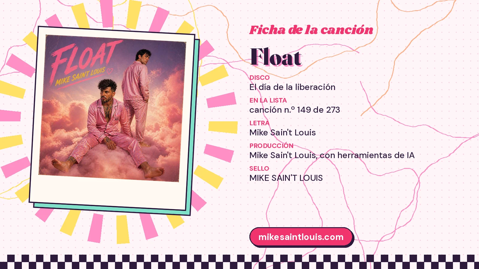 Ficha de la canción «Float» de Mike Sain't Louis con su carátula: disco «El día de la liberación», canción n.º 149 de 273