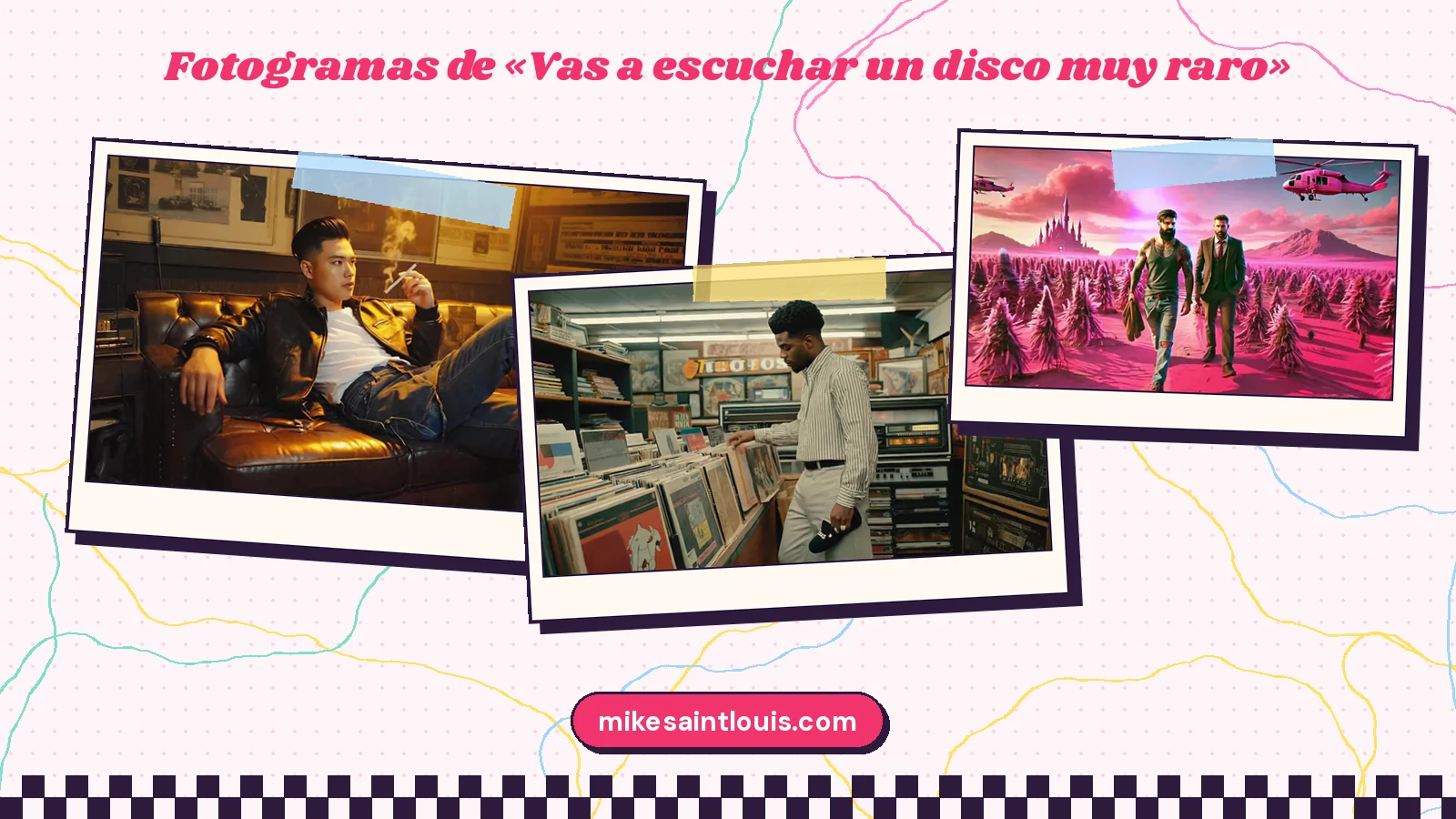 Stills from the official music video for «Vas a escuchar un disco muy raro» by Mike Sain't Louis