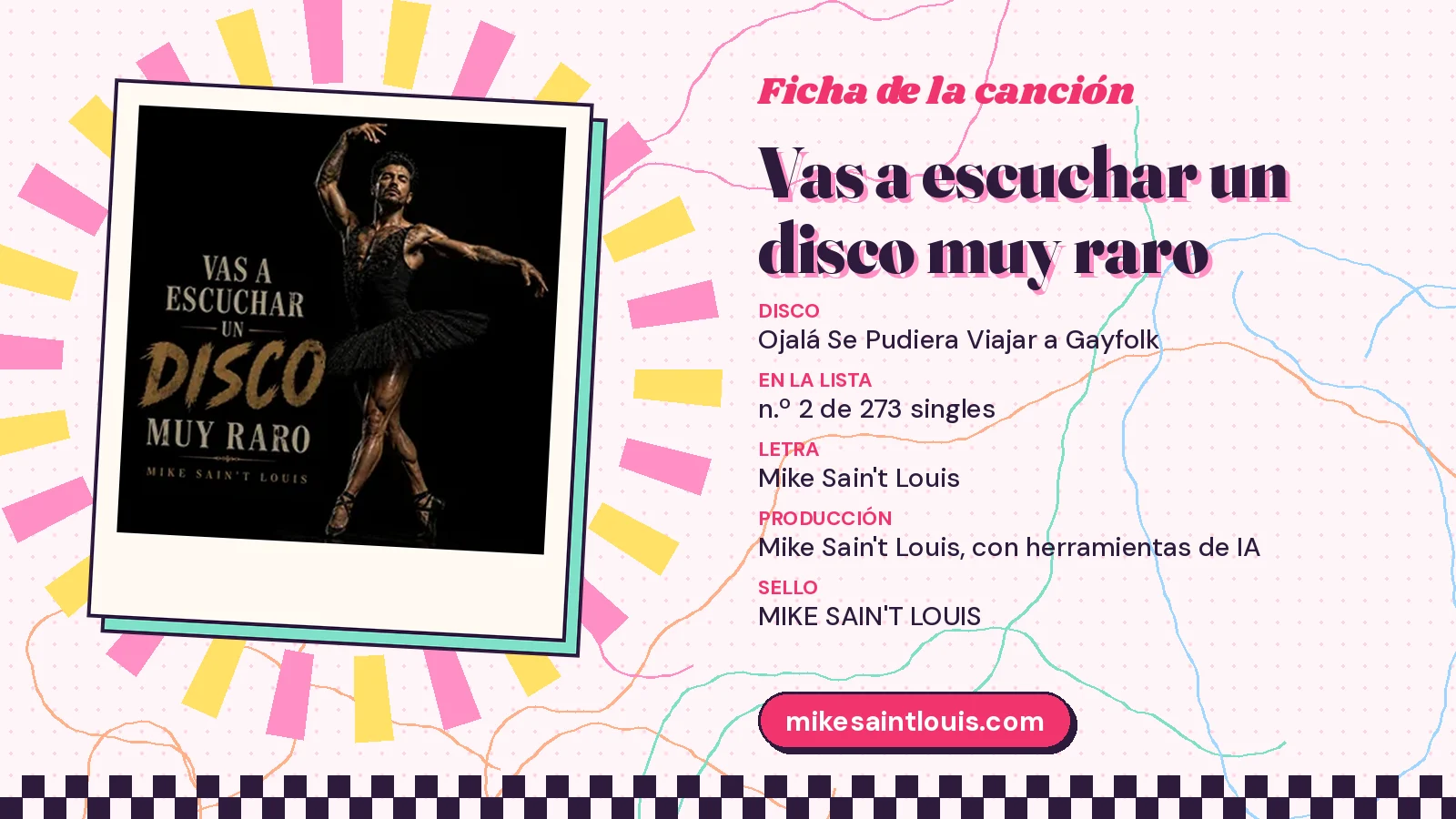 Song card for «Vas a escuchar un disco muy raro» with its cover art: from the album «Ojalá Se Pudiera Viajar a Gayfolk», lyrics and production by Mike Sain't Louis