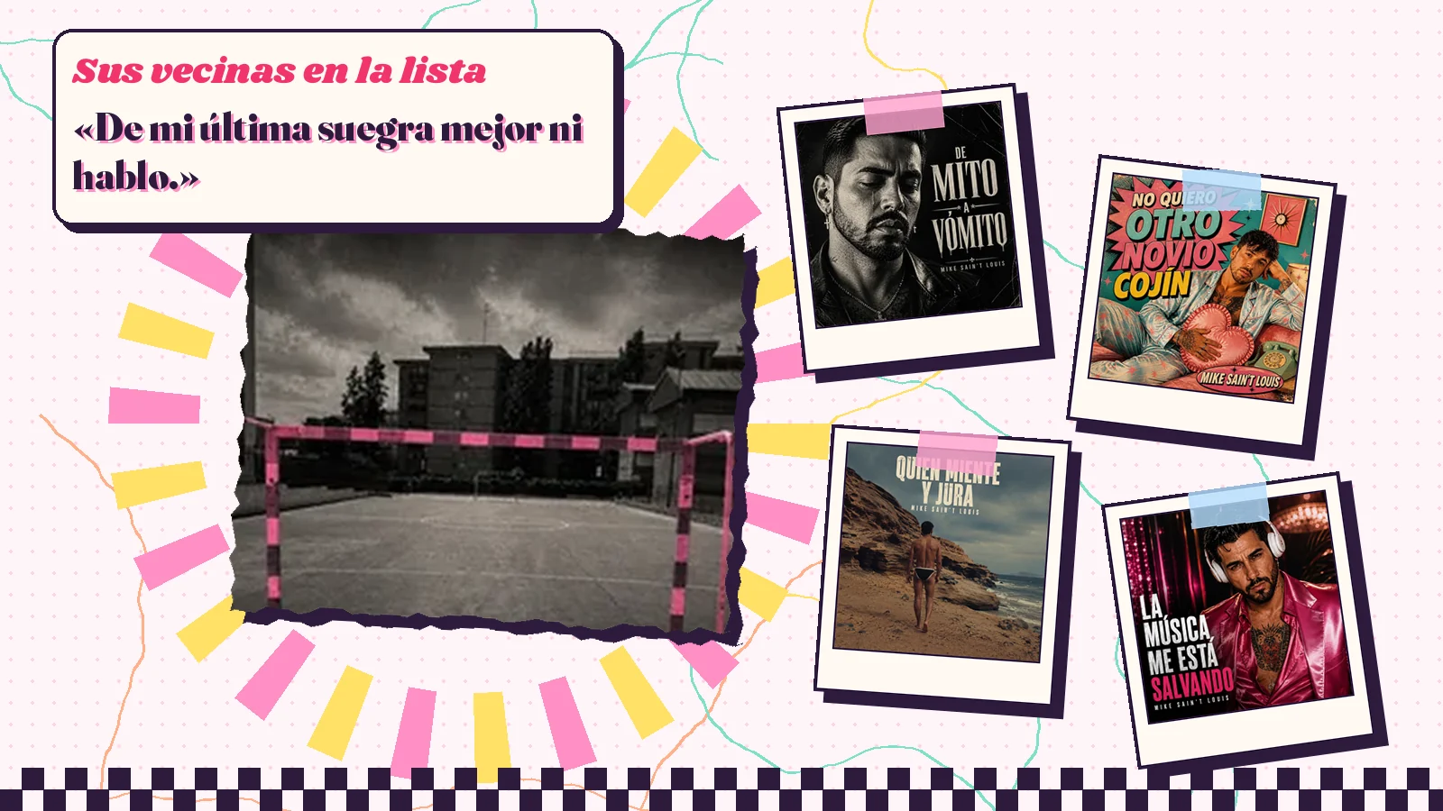 Collage con un detalle de la carátula de «Ojalá hubiera tenido de suegra a Carmina Barrios» y las carátulas de «De mito a vómito», «No quiero otro novio cojín», «Quien miente y jura», «La música me está salvando»