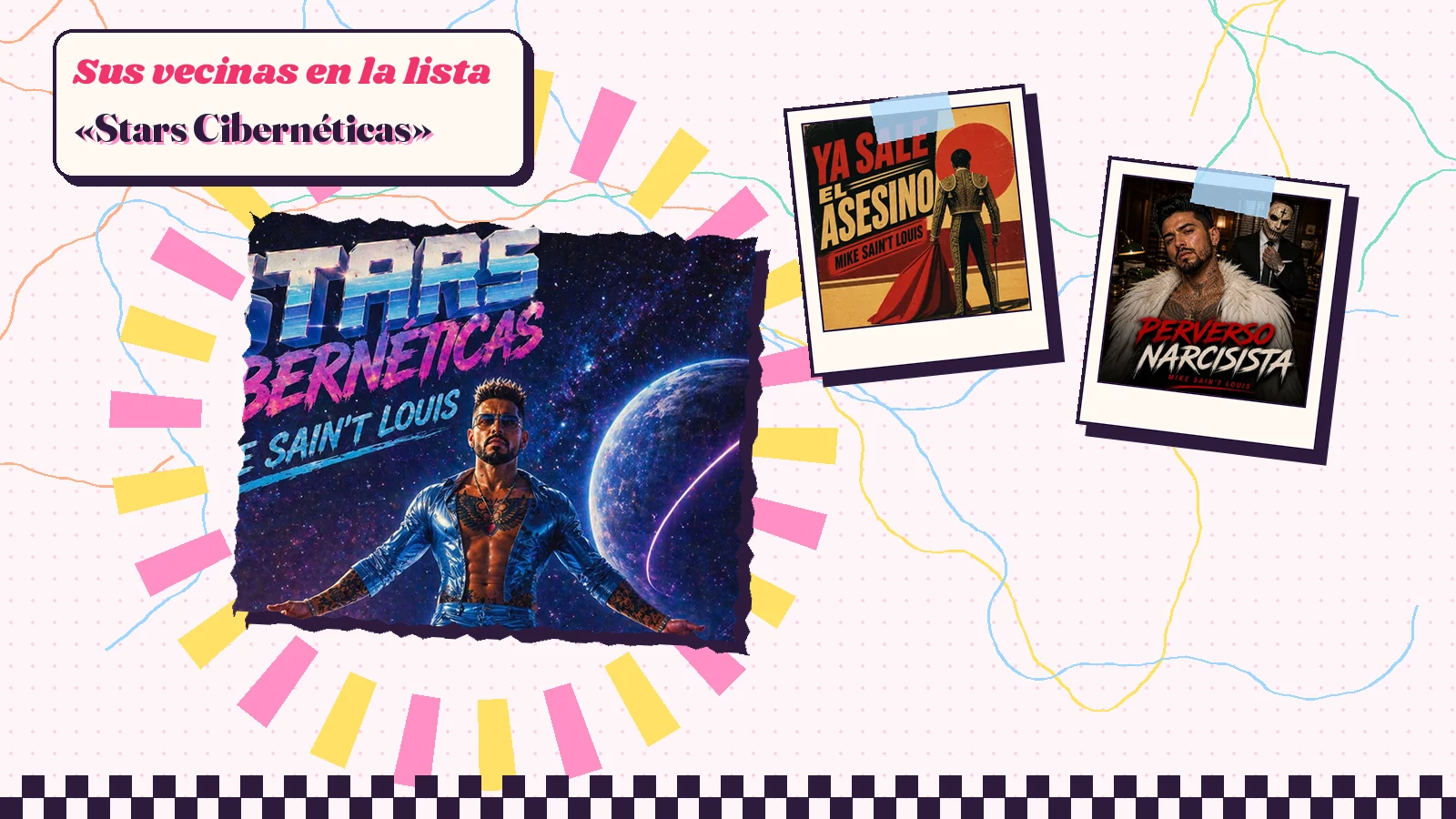Collage con un detalle de la carátula de «Stars Cibernéticas» y las carátulas de «Ya Sale el Asesino», «Perverso Narcisista»