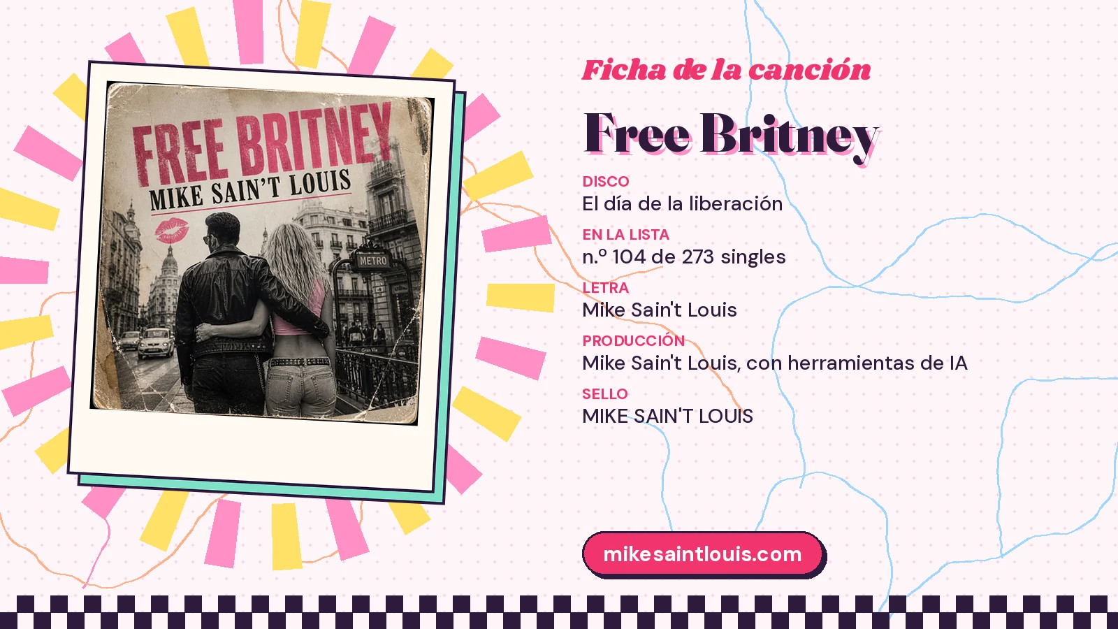 Ficha de la canción «Free Britney» con su carátula: disco «El día de la liberación», letra y producción de Mike Sain't Louis