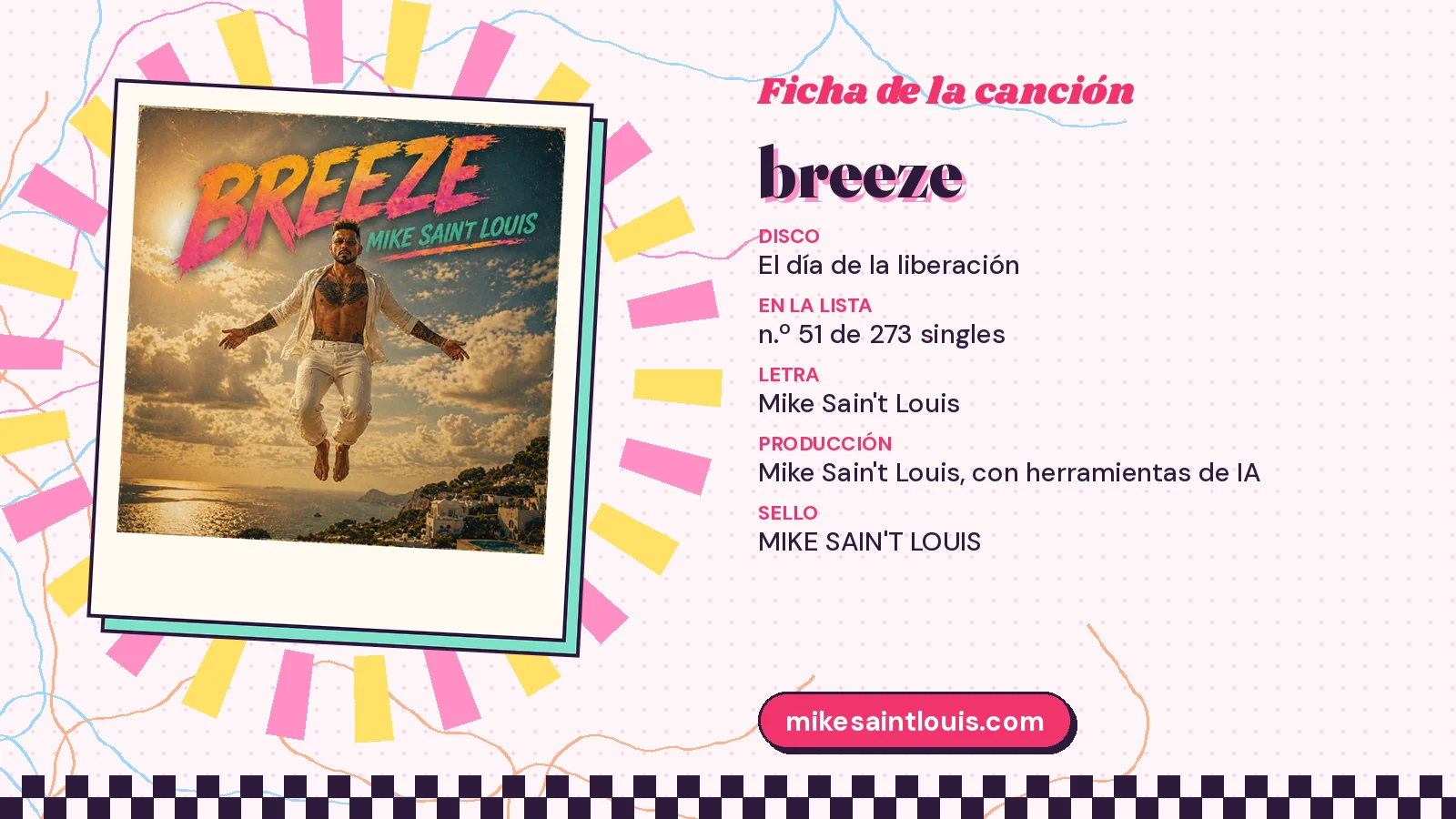 Ficha de la canción «breeze» con su carátula: disco «El día de la liberación», letra y producción de Mike Sain't Louis
