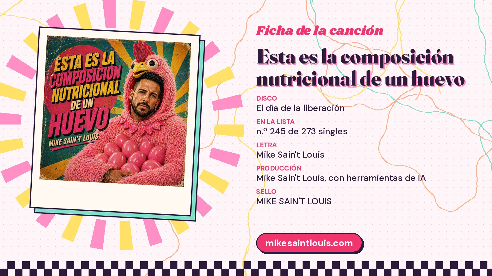 Song card for «Esta es la composición nutricional de un huevo» with its cover art: from the album «El día de la liberación», lyrics and production by Mike Sain't Louis