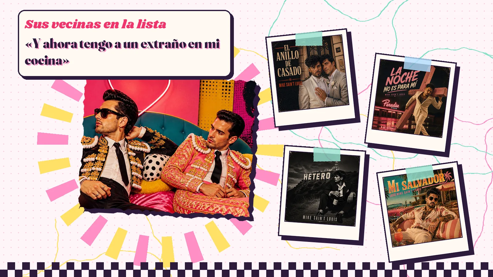 Collage con un detalle de la carátula de «Garrafón de China» y las carátulas de «El anillo de casado», «La Noche No Es para Mí», «Hetero», «Mi salvador»