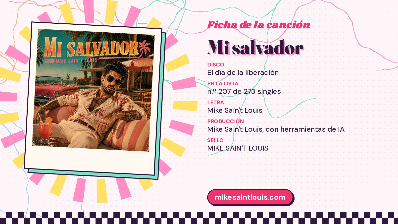 Ficha de la canción «Mi salvador» con su carátula: disco «El día de la liberación», letra y producción de Mike Sain't Louis
