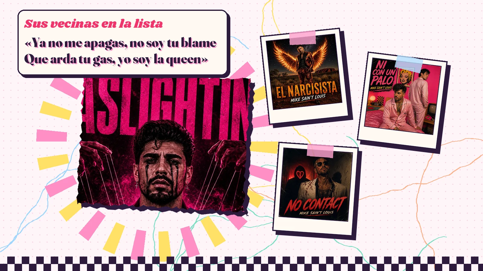 Collage with a detail of the «Gaslighting» cover art and the covers of «El narcisista», «Ni con un palo» and «No Contact»