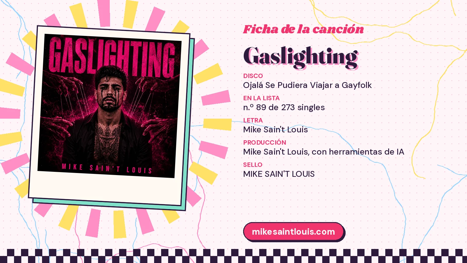 Song card for «Gaslighting» with its cover art: from the album «Ojalá Se Pudiera Viajar a Gayfolk», lyrics and production by Mike Sain't Louis