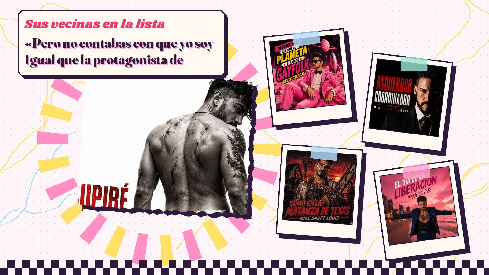 Collage con un detalle de la carátula de «Escupiré sobre tu tumba» y las carátulas de «Descubierto un nuevo planeta llamado Gayfolk», «Asqueroso coordinador», «Como en la matanza de Texas», «El día de la liberación»