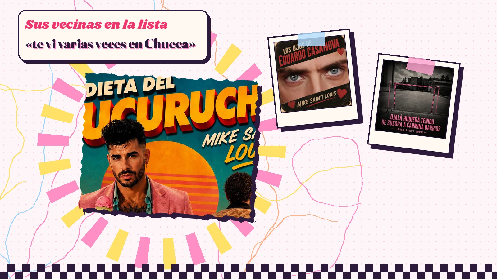 Collage con un detalle de la carátula de «La dieta del cucurrucho» y las carátulas de «Los ojos de Eduardo Casanova», «Ojalá hubiera tenido de suegra a Carmina Barrios»