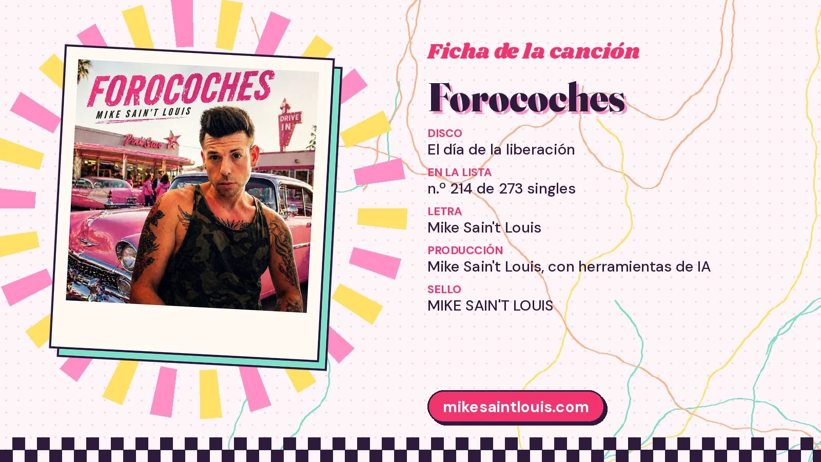 Ficha de la canción «Forocoches» con su carátula: disco «El día de la liberación», letra y producción de Mike Sain't Louis
