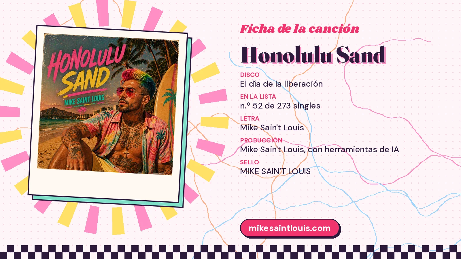 Ficha de la canción «Honolulu Sand» con su carátula: disco «El día de la liberación», letra y producción de Mike Sain't Louis