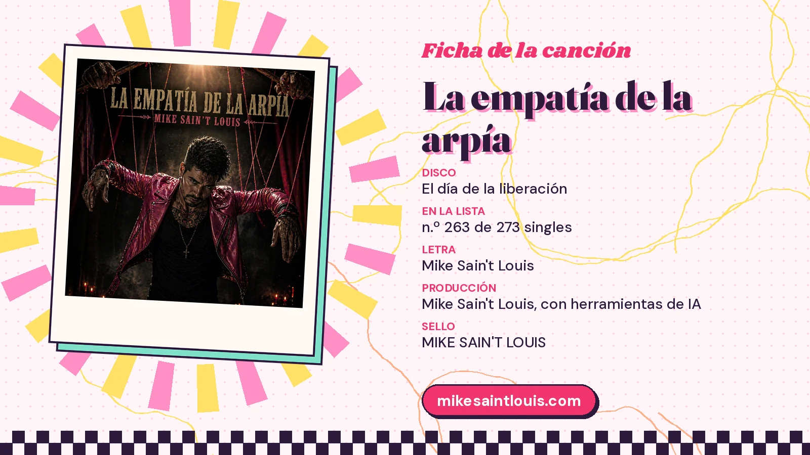Song card for «La empatía de la arpía» with its cover art: from the album «El día de la liberación», lyrics and production by Mike Sain't Louis