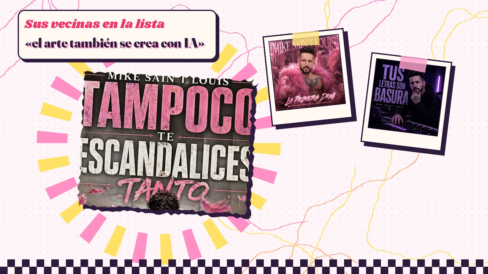 Collage con un detalle de la carátula de «Tampoco te escandalices tanto» y las carátulas de «La primera drag», «Tus letras son basura»