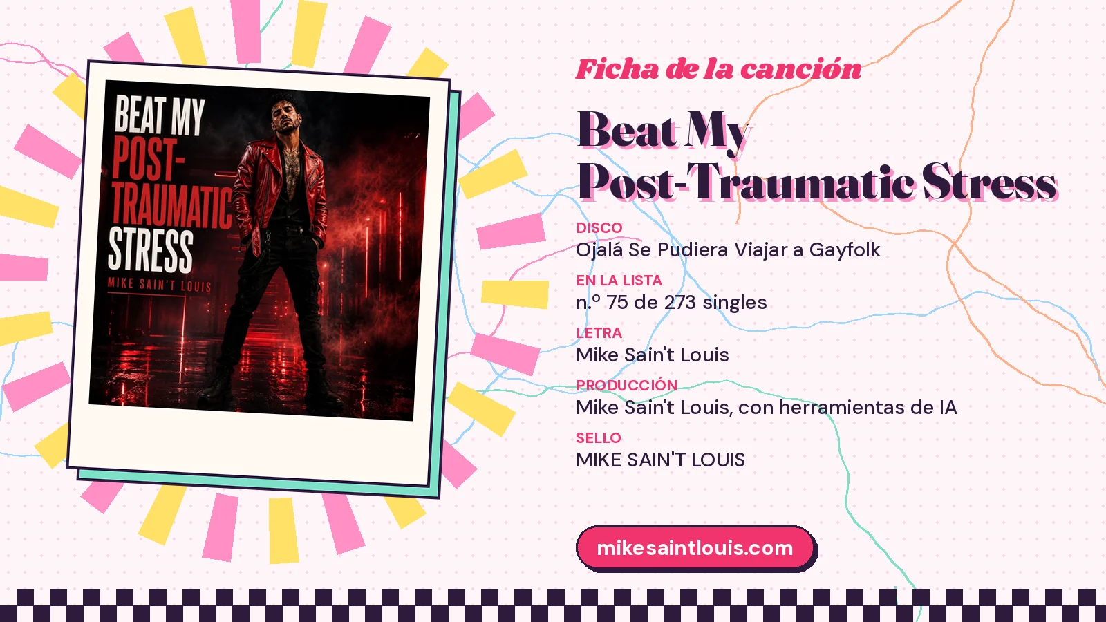 Song card for «Beat My Post-Traumatic Stress» with its cover art: from the album «Ojalá Se Pudiera Viajar a Gayfolk», lyrics and production by Mike Sain't Louis