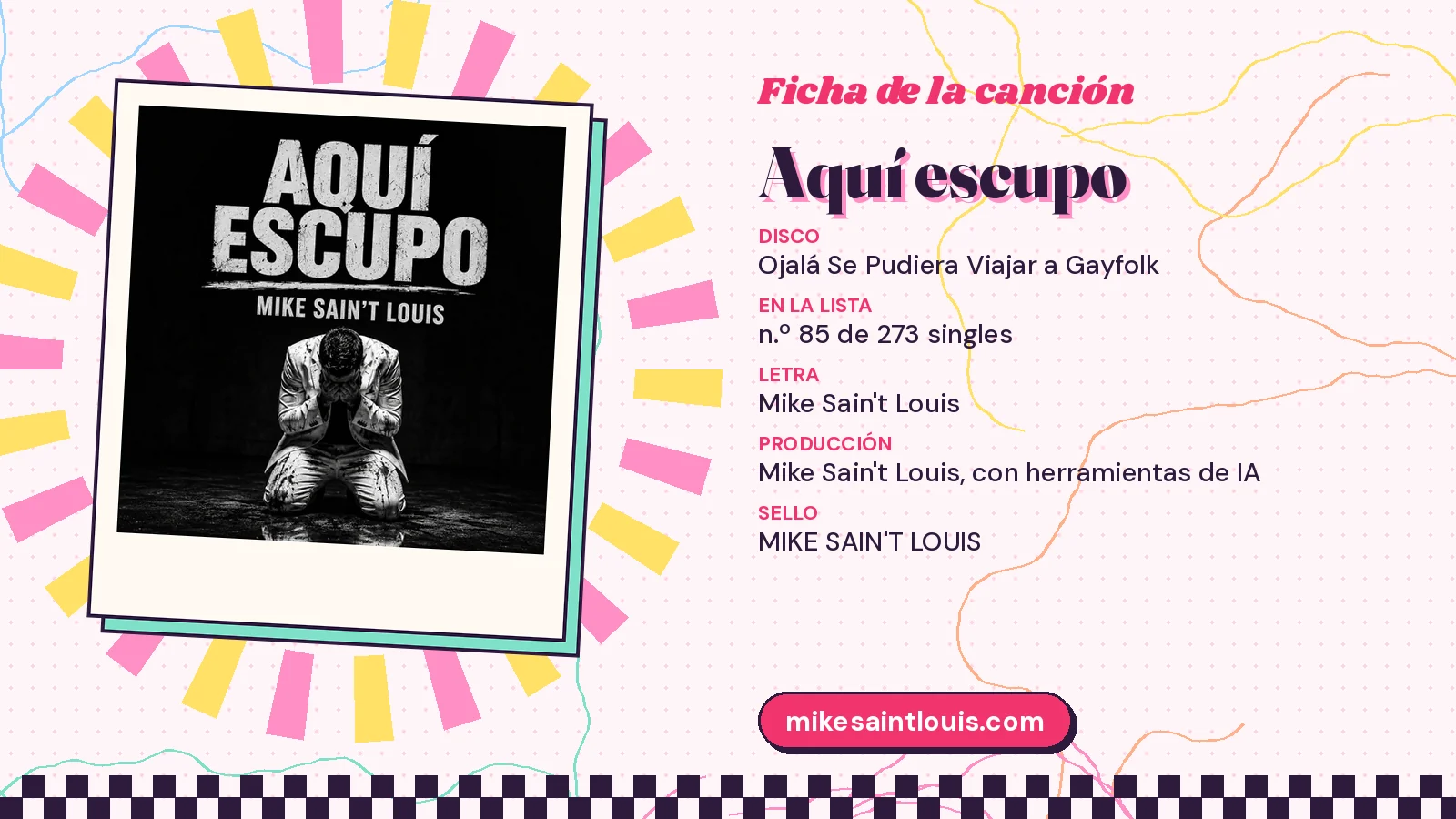 Song card for «Aquí escupo» with its cover art: from the album «Ojalá Se Pudiera Viajar a Gayfolk», lyrics and production by Mike Sain't Louis