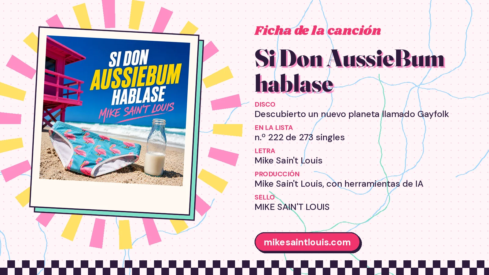 Song card for «Si Don AussieBum hablase» with its cover art: from the album «Descubierto un nuevo planeta llamado Gayfolk», lyrics and production by Mike Sain't Louis