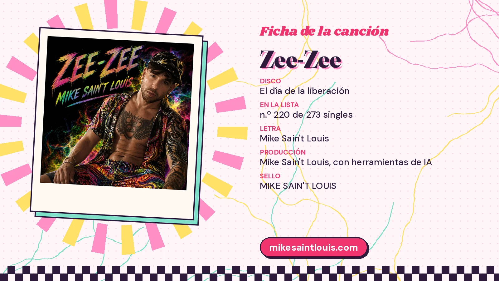 Ficha de la canción «Zee-Zee» con su carátula: disco «El día de la liberación», letra y producción de Mike Sain't Louis