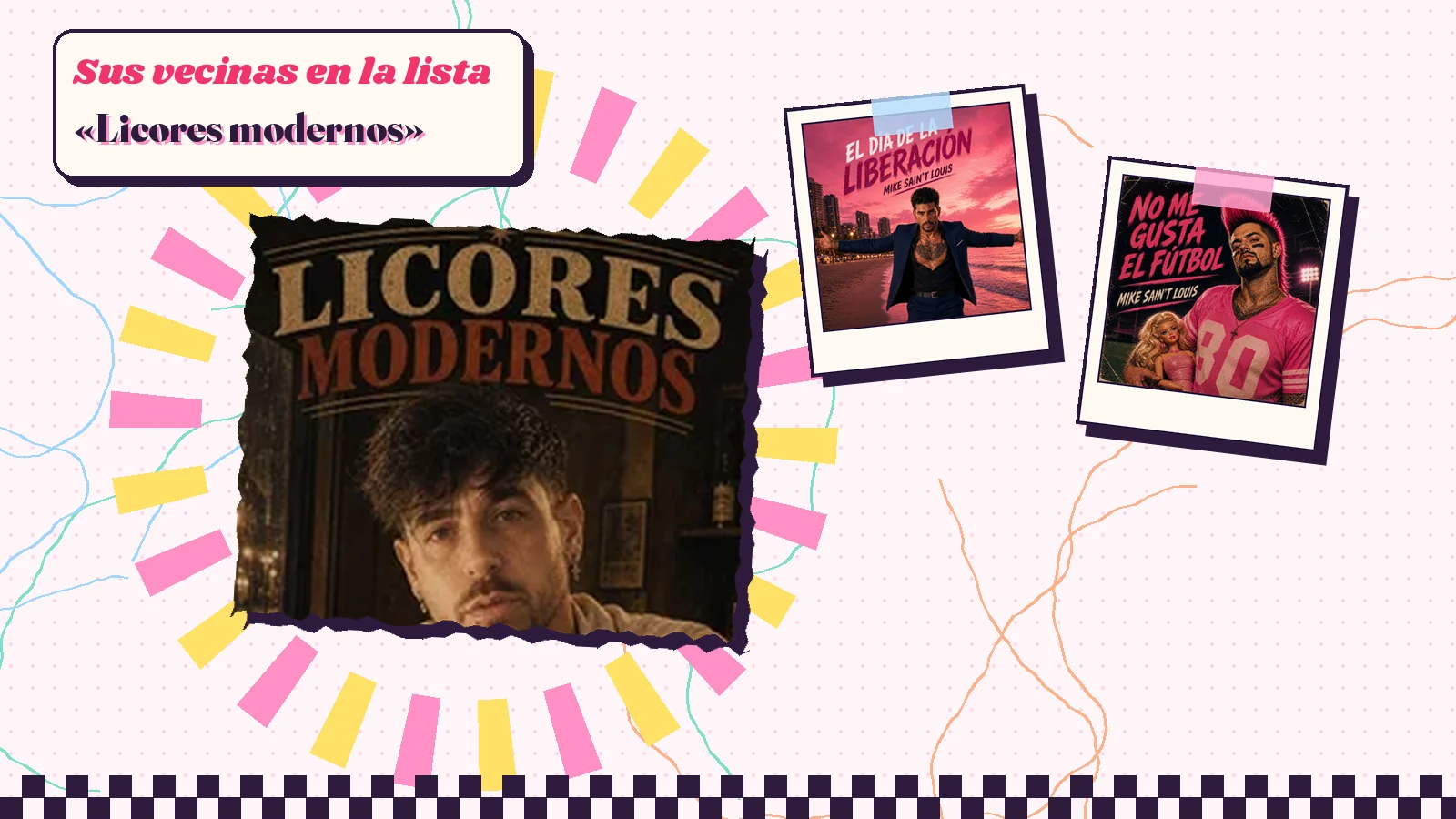 Collage con un detalle de la carátula de «Licores modernos» y las carátulas de «El día de la liberación», «No me gusta el fútbol»