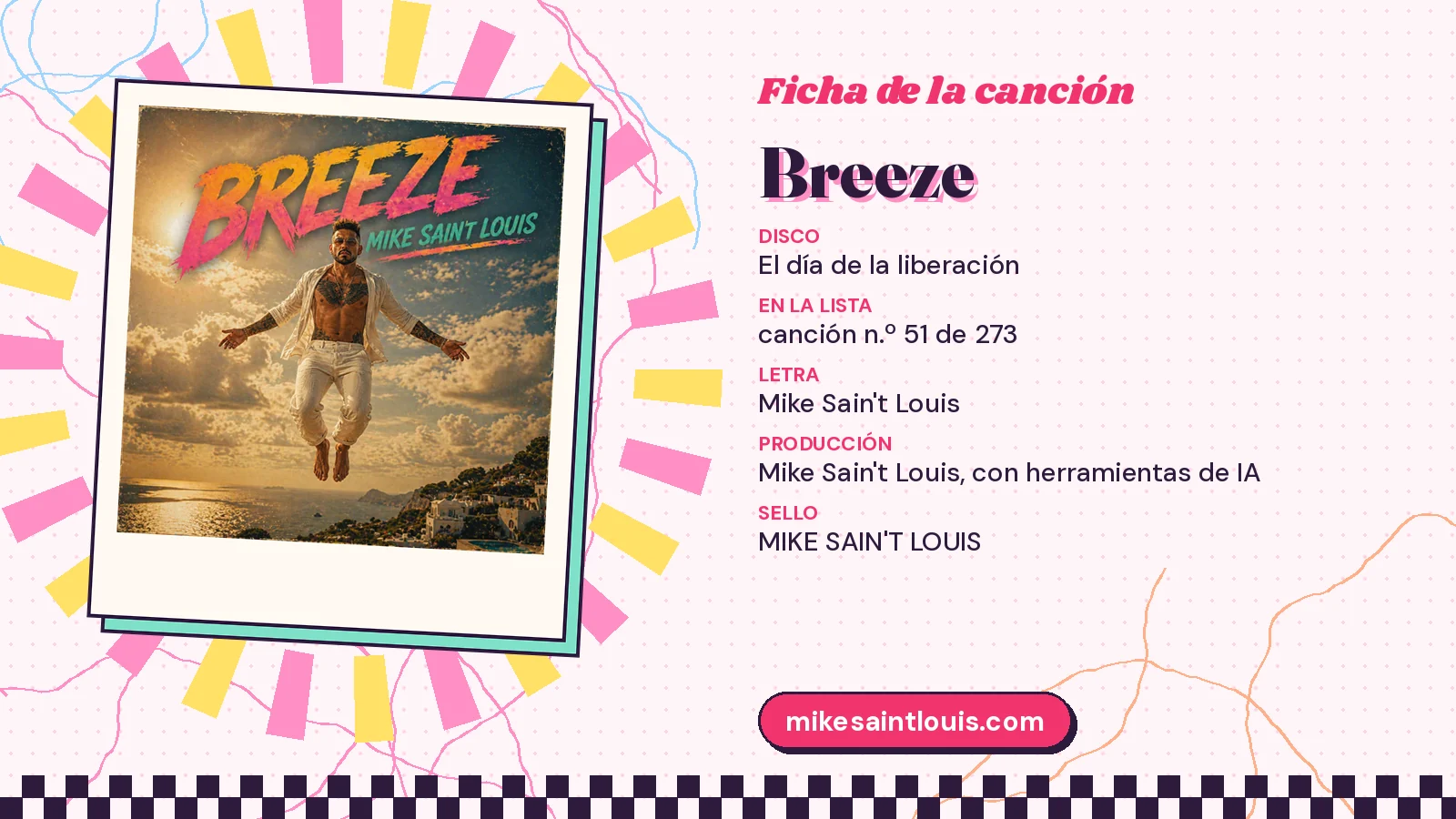 Ficha de «Breeze» con su carátula: disco «El día de la liberación», canción 51 de 273, letra y producción de Mike Sain't Louis