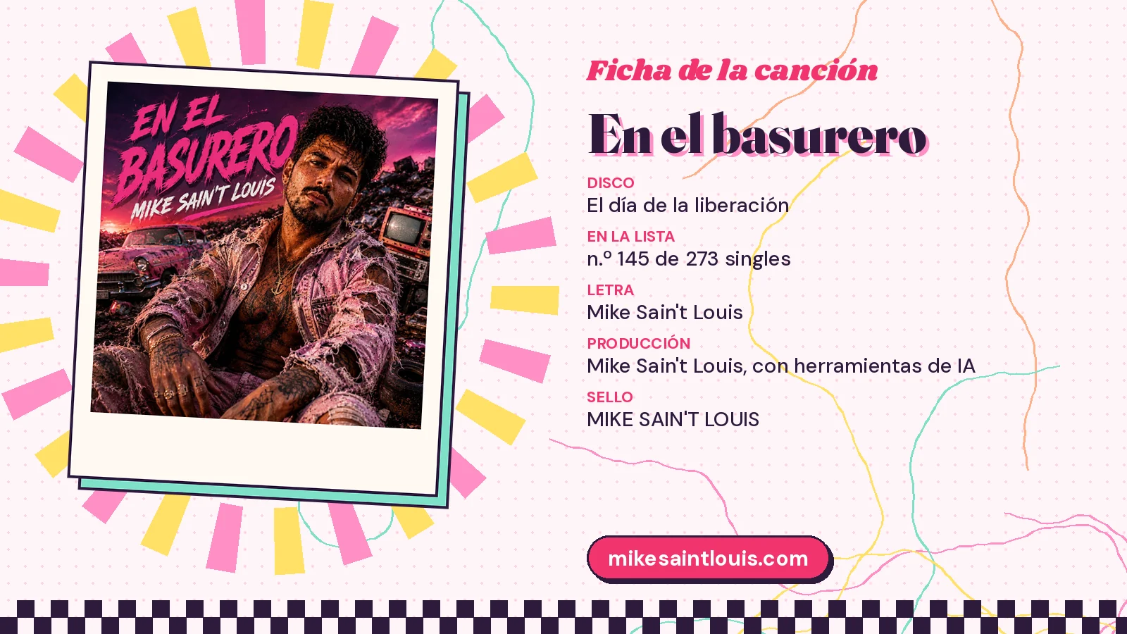 Song card for «En el basurero» with its cover art: from the album «El día de la liberación», lyrics and production by Mike Sain't Louis