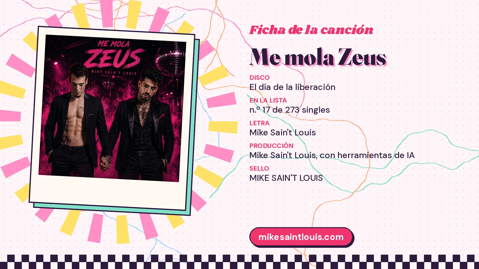Song card for «Me mola Zeus» with its cover art: from the album «El día de la liberación», lyrics and production by Mike Sain't Louis