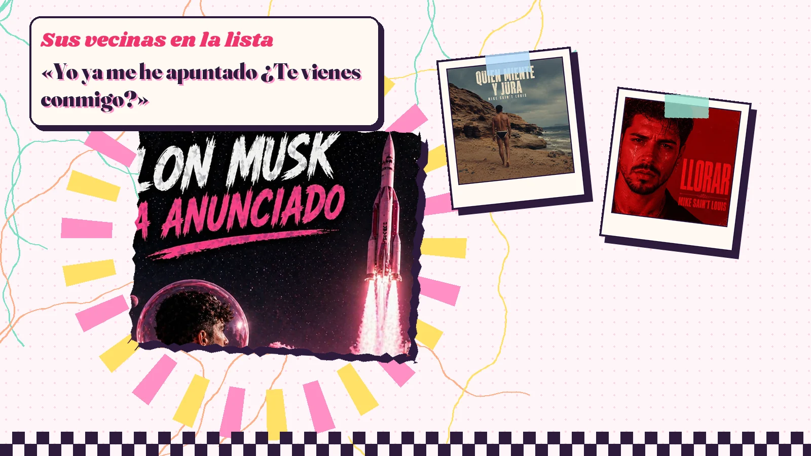 Collage con un detalle de la carátula de «Elon Musk ha anunciado» y las carátulas de «Quien Miente Y Jura», «Llorar»