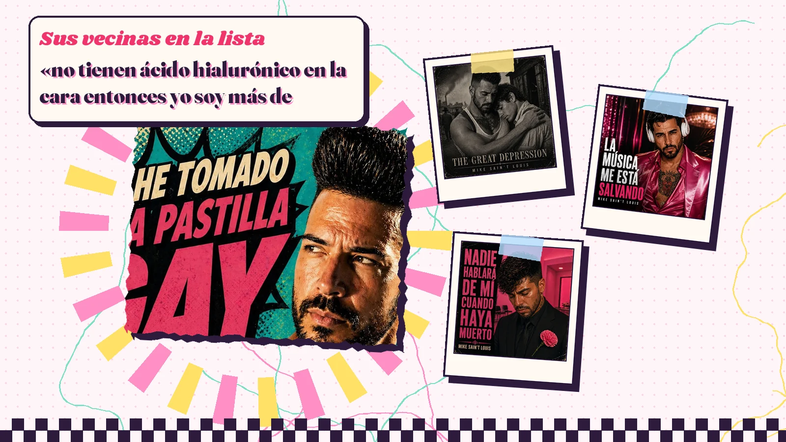 Collage con un detalle de la carátula de «Me he tomado una pastilla gay» y las carátulas de «The Great Depression», «La música me está salvando», «Nadie hablará de mí cuando haya muerto»