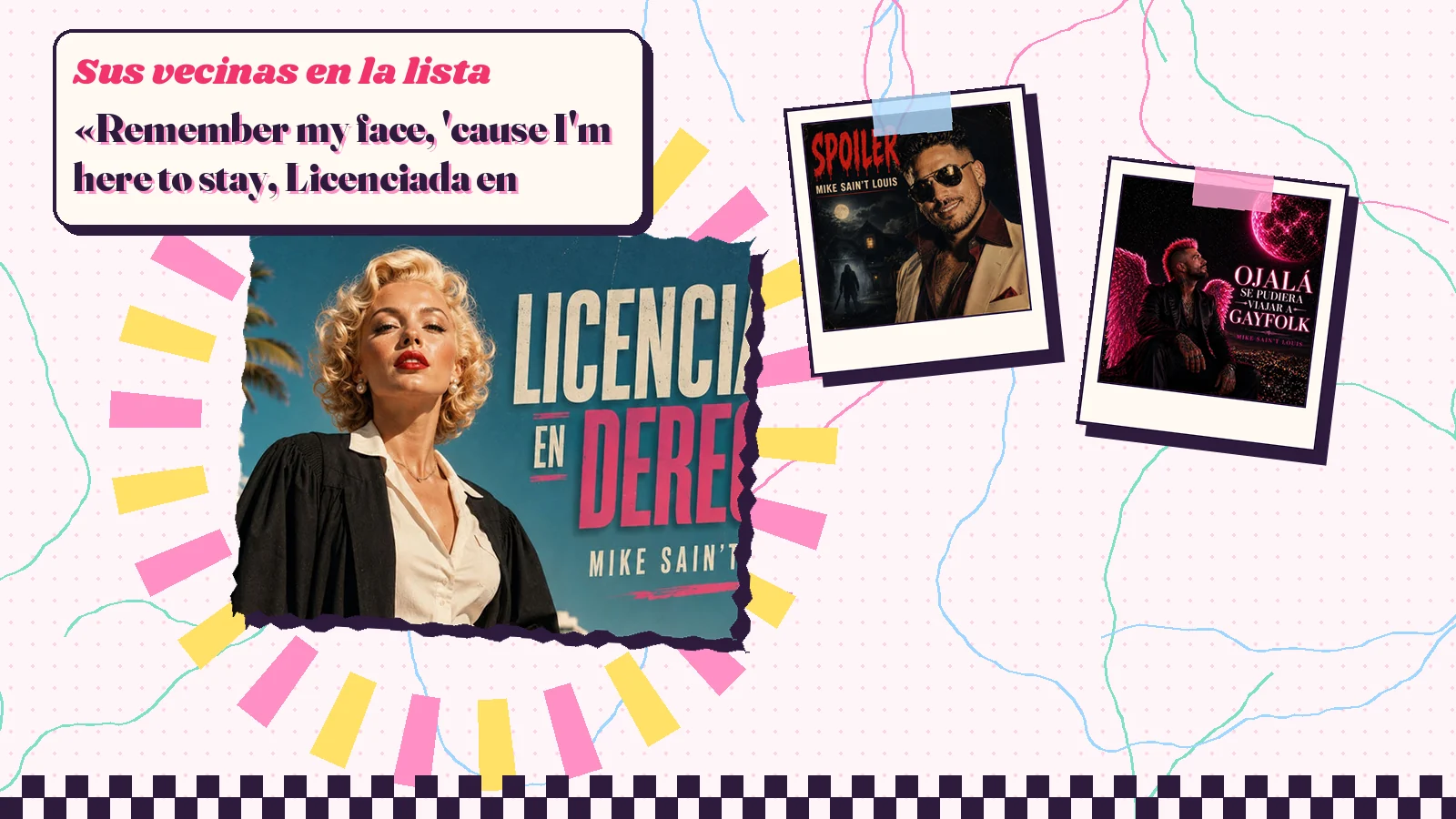 Collage con un detalle de la carátula de «Licenciada en derecho» y las carátulas de «Spoiler», «Ojalá se pudiera viajar a GAYFOLK»