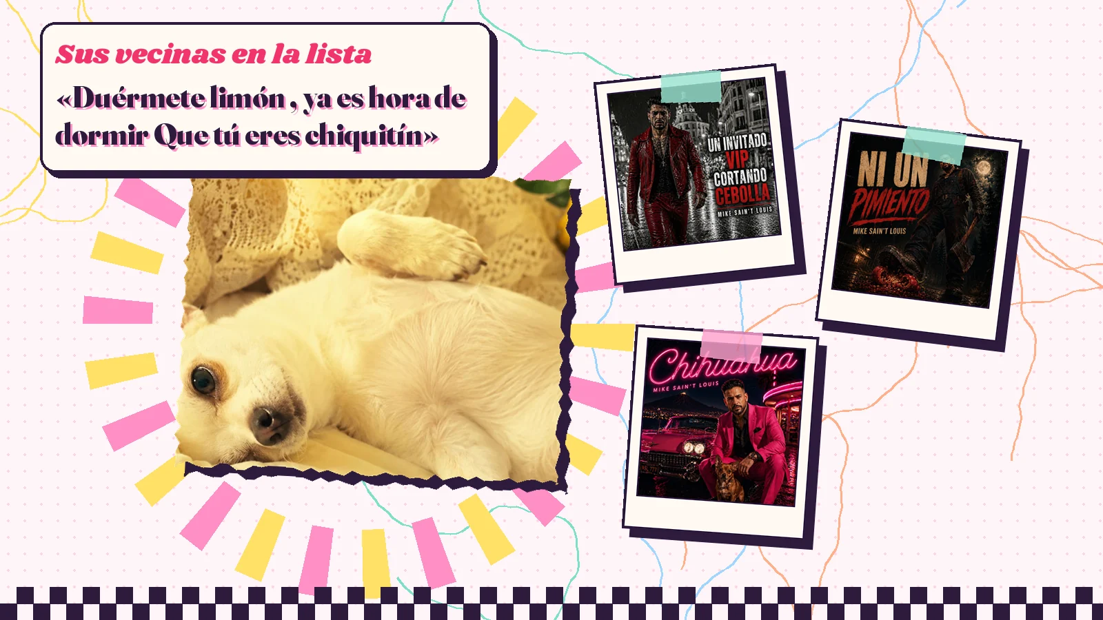 Collage con un detalle de la carátula de «Limón» y las carátulas de «Un invitado VIP cortando cebolla», «Ni un pimiento», «Chihuahua»