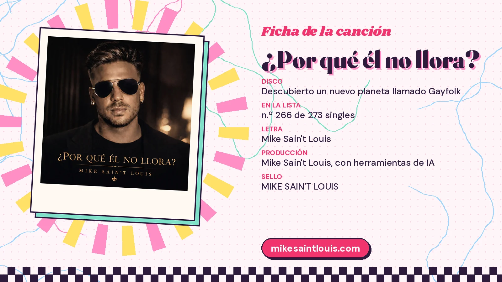 Song card for «¿Por qué él no llora?» with its cover art: from the album «Descubierto un nuevo planeta llamado Gayfolk», lyrics and production by Mike Sain't Louis